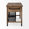 Brown Solid Wood Top Kitchen Island with Two Tier Black Metal Rolling