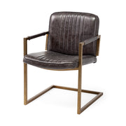 Black Leather Seat Accent Chair with Brass Frame