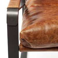 Brown Leather Unibody Seat Accent Chair with Black Metal Frame
