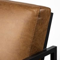 Light Brown Leather Seat Accent Chair with Grey Iron Frame