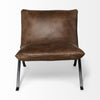 Medium Brown Leather Cushion Seat Accent Chair Solid Iron Base