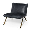 Black Leather Cushion Seat Accent Chair with Solid Iron Base