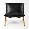 Black Leather Cushion Seat Accent Chair with Solid Iron Base