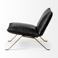 Black Leather Cushion Seat Accent Chair with Solid Iron Base
