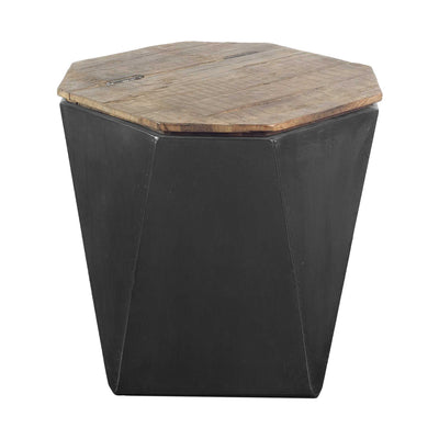 Black Metal and Natural Wood Hinged-Top Side Table