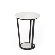 15" Round White Marble Top Accent Table with Black Metal Frame