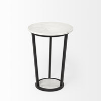 15" Round White Marble Top Accent Table with Black Metal Frame