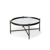 Round Mirrored Top Accent Table with Black and Brass Metal Base