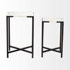 Set of 2 White Marble Square Top Accent Tables with Black Iron Frame