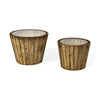 Set of 2 Light Brown Wood Accent Tables with Glass Round Top