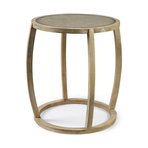 Light Brown Wood Round Top Accent Table With Glass