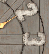 Aaron Distressed Wood and Metal Wall Clock