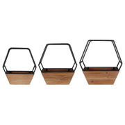 Set of 3 Wood and Metal Hexagon Wall Planters