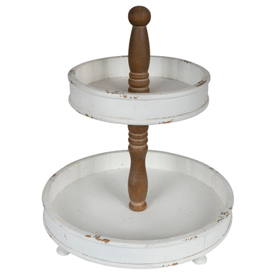 White 2 Tier Round Wooden Tray