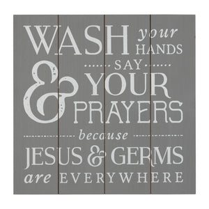 Gray Wood Wash Jesus and Germs Bathroom Wall Art
