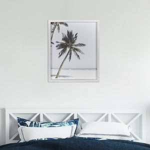 Single Palm Tree White Wood Framed Wall Art