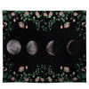 Moon Phases with Floral Border Black Wall Tapestry