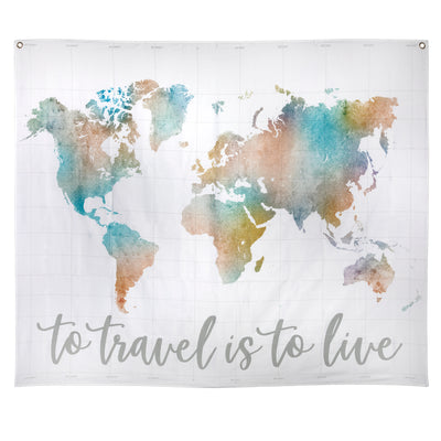 Watercolor To Travel Is To Live Map Hanging Wall Tapestry