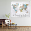 Watercolor To Travel Is To Live Map Hanging Wall Tapestry