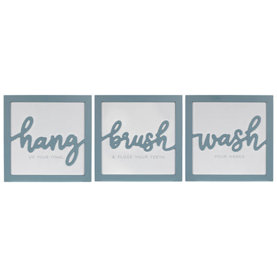 Set of 3 Blue Hang Brush Wash Framed Wall Art