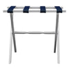 White Wood Straight Leg Luggage Rack with 4 Navy Nylon Straps