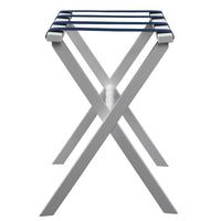 White Wood Straight Leg Luggage Rack with 4 Navy Nylon Straps