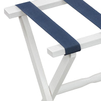 White Wood Straight Leg Luggage Rack with 4 Navy Nylon Straps