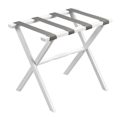 White Wood Straight Leg Luggage Rack with 4 Grey Nylon Straps