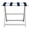 Earth Friendly White Folding Luggage Rack with Navy Straps