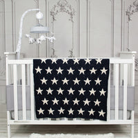 Navy Blue and White Stars Knitted Baby Blanket