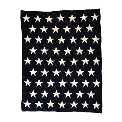 Navy Blue and White Stars Knitted Baby Blanket