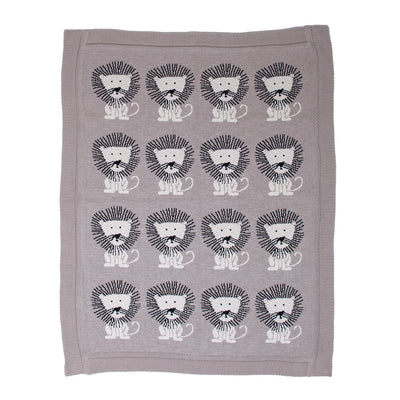 Grey Lots of Lions Woven Knitted Baby Blanket