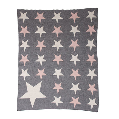 Grey Ivory and Pink Stars Knitted Baby Blanket