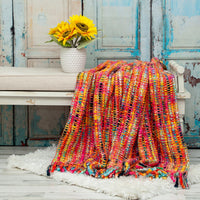 Boho Rainbow Basketweave Throw Blanket