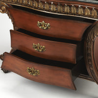 Traditional Style Carved Chest with Black Fossil Stone Top