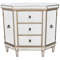 3 Drawer Mirrored Angled Console Chest finished with Silver Birch Accents
