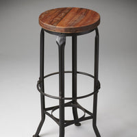 Modern Solid Wooden Round Bar Stool with Distressed Finish