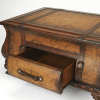 Genuine Leather Bombe Trunk Table with Three Hinged Lid Removable Divider