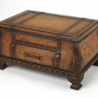 Genuine Leather Bombe Trunk Table with Three Hinged Lid Removable Divider