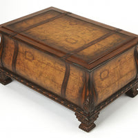 Genuine Leather Bombe Trunk Table with Three Hinged Lid Removable Divider