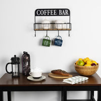 Coffee Bar Metal and Wood Wall Shelf