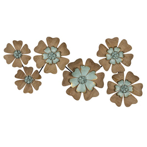 Fun Flowers Natural Wood and Aqua Blue Wall Decor