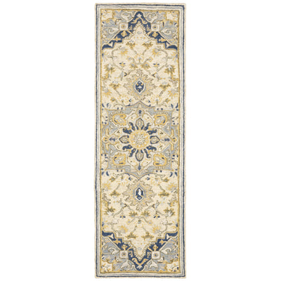3'x8' Blue and Ivory Bohemian Runner Rug