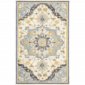 4'x6' Blue and Ivory Bohemian Area Rug