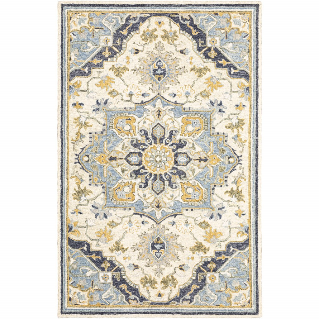 8'x10' Blue and Ivory Bohemian Designs Indoor Rug