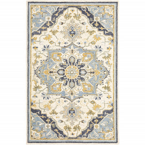 10'x13' Blue and Ivory Bohemian Designs Indoor Rug