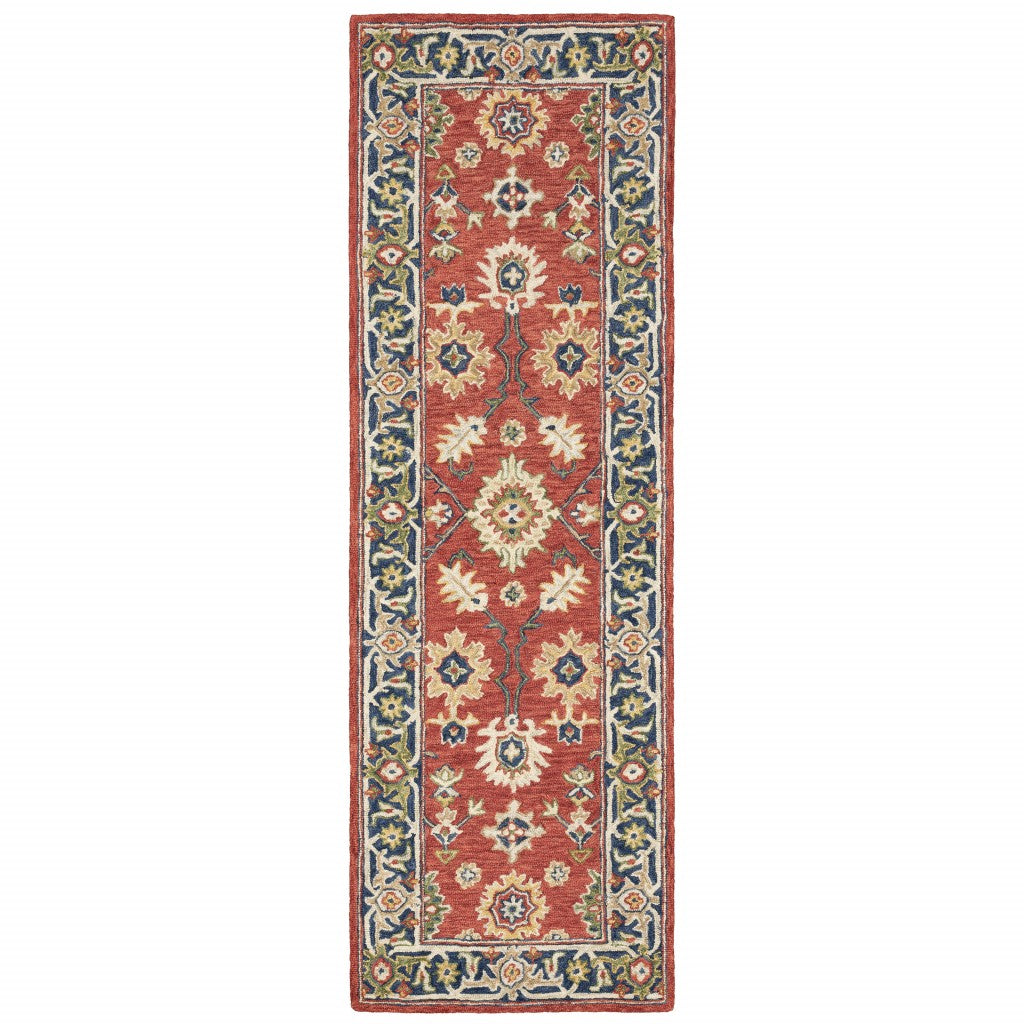 3'x8' Red and Blue Bohemian Runner Rug