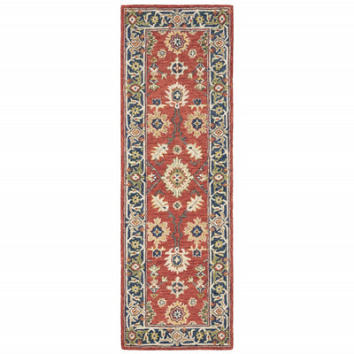 3'x8' Red and Blue Bohemian Runner Rug