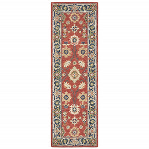 3'x8' Red and Blue Bohemian Runner Rug