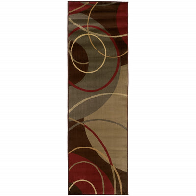9' Brown and Red Abstract Indoor Jute Runner Area Rug